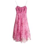 ML Monique Lhuillier Pink Tulle Pleated Sleeveless Cocktail Midi Dress 8 Photo 4