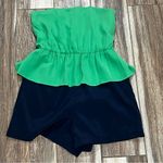 Alice + Olivia Alice and olive blue and green strapless romper Photo 4