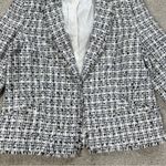 H&M Women’s Textured Tweed Speckled Blazer Jacket Fringe Lined in White Black 12 Photo 5