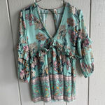 Raga Anthro  Botanic Enchantment Long Sleeve Mini Dress Green Metallic Floral M‎ Photo 2