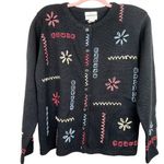 Christopher & Banks  Sweater NWT Vintage Floral Embroidered Cardigan Black Photo 0