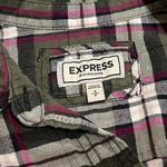 EXPRESS Boyfriend plaid flannel button down long sleeve shirt green white Photo 3
