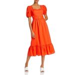Endless Rose  Orange Puff Sleeve Belted Tiered Midi Dress Size S‎ Photo 10