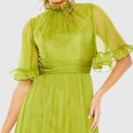 Mac Duggal   Green Ruffled Mock Neck Flutter Sleeve High Low Hem Gown Photo 1