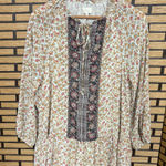 MELLODAY  Ivory Floral Tie Neckline Tunic‎ Size XS Photo 0