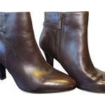 Brooks Brothers  Womens Brown Leather Pointed‎ Ankle Boot Heel Buckle Size 7 Zip Photo 0