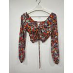 H&M Womens  Boho Rayon Floral Puff Sleeve Cropped Blouse Small Spring Summer Photo 3