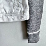 Free People  | Knit Hooded Denim Jean Jacket White Gray Mixed Distressed | Small Photo 4