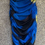ZARA Strapless Dress in Blue and Black with Yellow Accents Photo 0