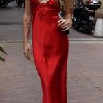 ZARA  maxi red satin ruffle strappy bodycon evening casual summer wedding dress  Photo 7