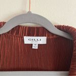 Gilli Cinnamon Plisse Hem Satin Blouse and Pant Lettuce Hem Set Size Medium Brown Photo 6