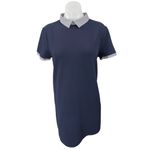 ZARA Women's Navy Blue Knit Stripe Collar Short Sleeve Mini Polo Shift Dress L Photo 3