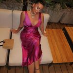 ZARA  pink floral satin midi dress wedding evening party coctail  Photo 2