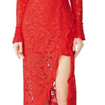 Alexis  Red Fala Lace Sheath long sleeve cocktail formal Midi dress S Photo 0