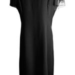 Donna Morgan Black Sheath Cocktail Dress Size 14 | Embroidered Beaded Sleeves Photo 0