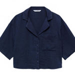 Mango  100% Bambula Cotton Short Sleeved Cotton Shirt Night Blue NWT Bambie XL Photo 0