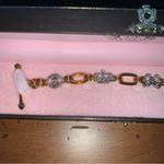 Juicy Couture Retro  Gold Chain Silver Crystals Puffy Heart Bracelet Photo 3