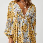 Free People NWT Soli Golden Hour Combo Yellow V-Neck Long Sleeve Mini Dress Photo 0
