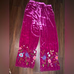 Johnny Was  Ulla Velvet floral pants elastic pink M embroidered fall casual $350 Photo 4