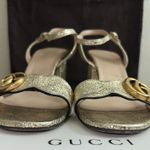 Gucci Metallic Laminate Leather Mid Heel Sandal Double G Size 36, with Box. USED Photo 8