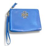 Tory Burch Large Blue Britten Zip Wristlet Wallet Pebbled Leather Gold Hardware Photo 3