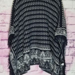 Umgee  NAVY PRINT HOODED FRINGE KNIT PONCHO M/L Photo 0