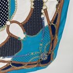 Vintage Ninto 100% Silk Square Hand Rolled Scarf Equestrian Blue Turquoise Blue Photo 9