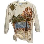 Vintage Decosport 3/4 Sleeve Womens Top Hand painted Mountain Tree Size L Ivory Size L Photo 0