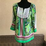 Crown & Ivy crown & ivy Womens Blouse Size Small Pink Navy Green White Lace Peasant Preppy Photo 6