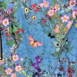 NEW Blue Satin Floral and Butterfly Zip Front 3/4 Balloon Sleeve Blouse Size XXL Photo 4