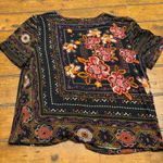 Eyeshadow Black Floral Print Crochet Hook Front Cropped Top XS Photo 3
