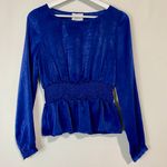 J.O.A. Just One Answer Women’s Long Sleeve Peplum Blouse Navy Size Small EUC Photo 0