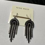 Nine West NWT Pierced Earrings Dangle Drop Silver Tone / Black Photo 1