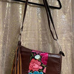 Borssa Brown Colorful Embroidered Floral Mexican Boho Real Leather Small Purse N Photo 0