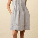 Faherty  Isha Linen Pleated Button Front Mini Dress Blue Mini Stripe M Photo 0