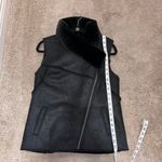 Chic Black Faux Shearling Moto Vest Asymmetrical Zip Front Sleeveless Jacket Size M Photo 6