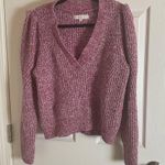 Loft Marled Ribbed V Neck Sweater in Light Fresh Magenta, Size large Photo 2
