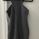 ZARA Striped Asymmetrical Dress Navy Blue/White Photo 2