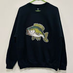 Cabela's Bass fishing Black Fish sequin glitter sparkling Graphic Sweatshirt! Size large! Photo 0