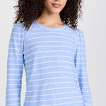 Veronica Beard  Mason Baseball Tee‎ Womens Large Blue White Stripe Preppy Luxury Photo 0