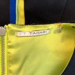 T Tahari navy blue sheath w/print band green & blue zipper & green lining Photo 11