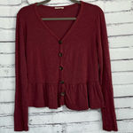Olivia Rae  Button Front Peplum Cardigan Top Women’s Medium Burgundy Red V-Neck Photo 0