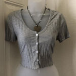 Grey ribbed button up crop top sweater cardigan Photo 0