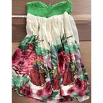 Floral Babydoll Dress Womens Medium Green Pink Halter Tie Tropical Summer Photo 7