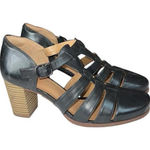 Clarks  Artisan Ciera Gull Black Leather T-Strap Gladiator Heels 8.5M Photo 0