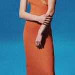 ZARA Orange Jacquard Knit Midi Dress Photo 4