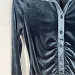 Sophie Rue Blue Velvet Gathered Ruched Long Sleeve Button Front Dress Size S Photo 3