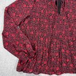 Philosophy Red Floral Pleated Peasant Blouse Women's Large V-Neck Sheer Sleeve Photo 1