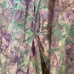 L A Intimates Flimsy Floral Satiny Short Kimono Robe Vintage Belted Size Large Green Photo 6