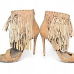 ALDO Women’s Size 6.5 Fringe Suede Stiletto Heels Sandals Tan Boho Festival Photo 4